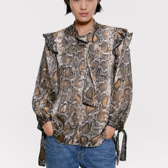 Zara Snake Print Blouse XS - Picture 2 of 9